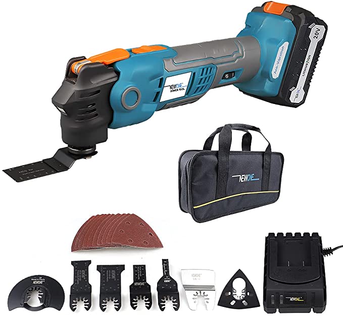 Buy NEWONE Oscillating Tool, Quick-release 20V Max Oscillating Multitool with Anti-vibration, 2.0Ah Li-Ion Battery, Fast Charge, and 6 Variable Speeds for Grout Removal, Scraping, Cutting, and Polishing 