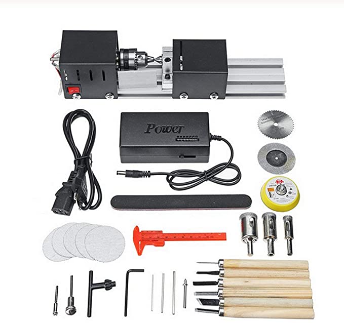 Buy Wood DIY Tool Lathe Standard Set DC 12V-24V 96W Mini Lathe Beads Polisher Machine DIY CNC Machining for Table Woodworking 