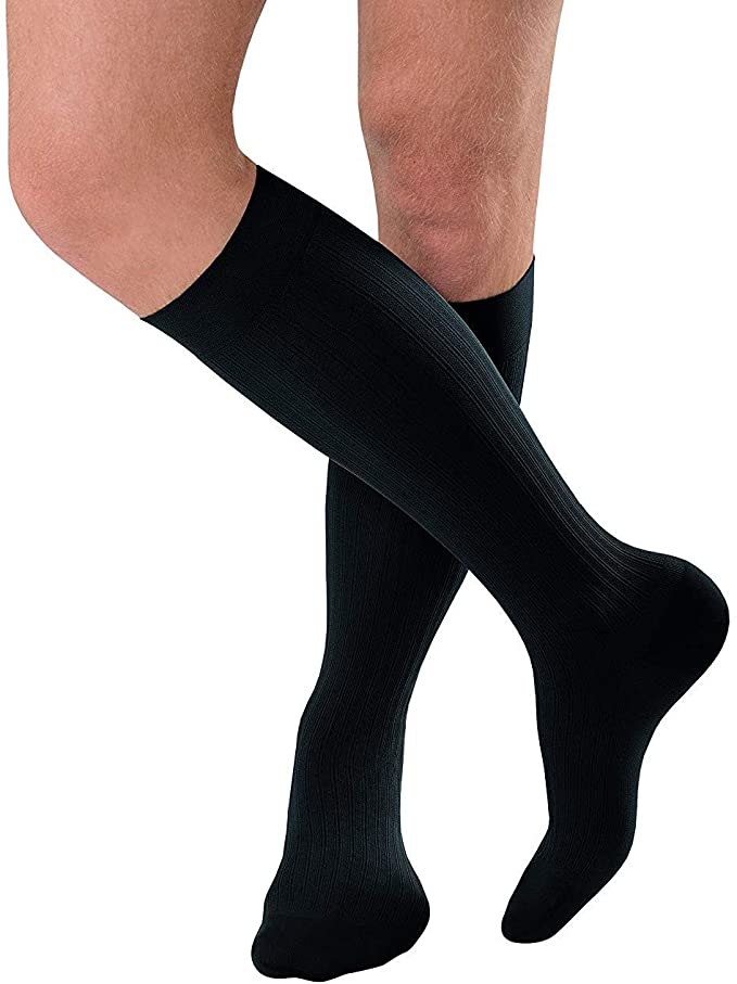 Buy Men Ambition Knee High 15-20 mmHg Ribbed Dress Compression Socks, Closed Toe, 4 Regular, Black JOBST - 7765903 