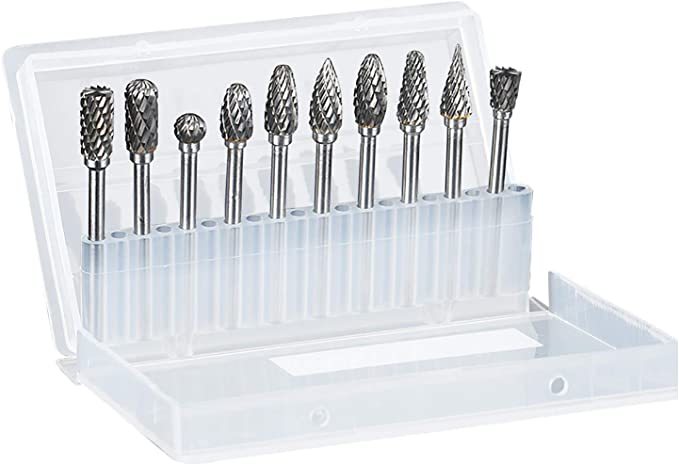 Buy Tungsten Carbide Rotary Burr Set, 10 pcs Set of Double Cut Points Files for Rotary Burrs 1/8