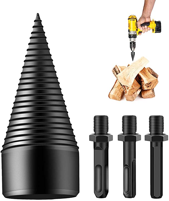 Buy VARWANEO Firewood Log Splitter Drill Bit, 4 Pieces Removable Heavy Duty Drill Screw Cone Driver, Wood Splitter Screw Cone Kindling Cracker for Hand Drill Stick (hex+Square+Round 32mm) 