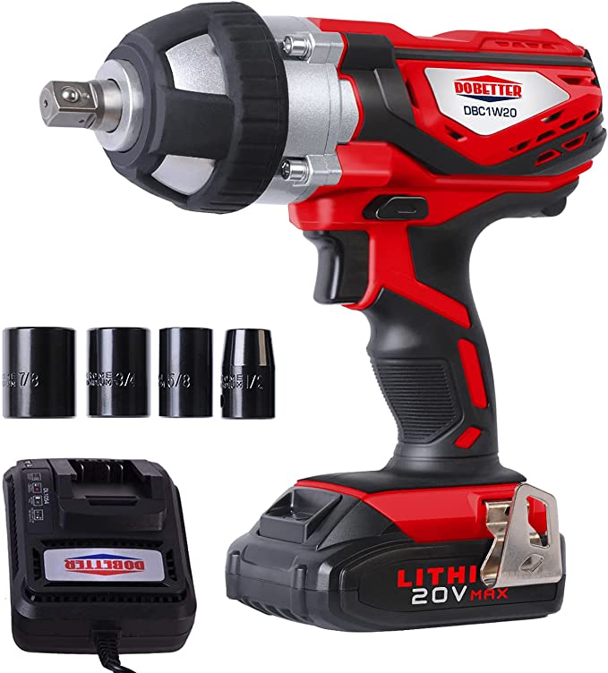 Buy Dobetter-DBC1W20 Cordless Impact Wrench 20V Electric Impact Wrench 1/2 Inch Car Impact Wrench 300 N.m Max Torque Battery Impact Wrench 