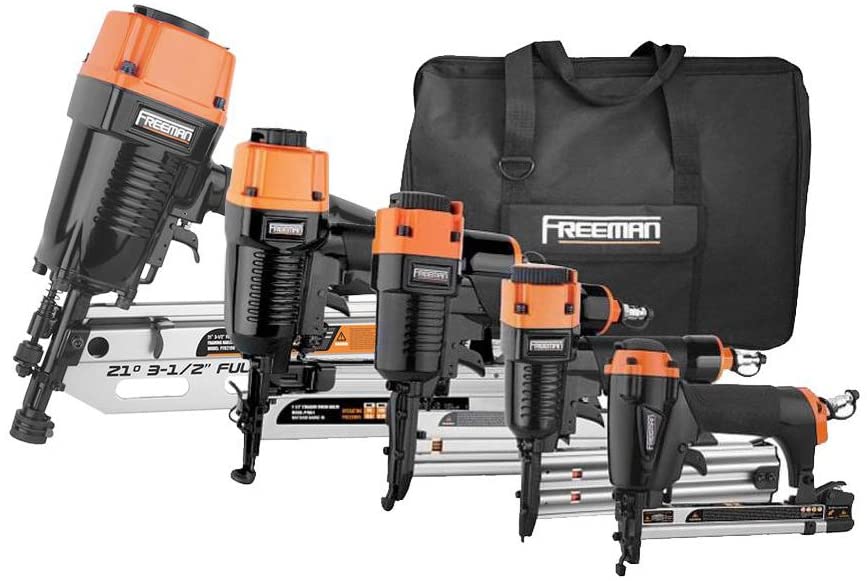 Buy Pneumatic Framing and Finishing Nailers and Staplers Combo Kit with Canvas Bag and Fasteners by Freeman P5FRFNFWSCB (5-Piece)  