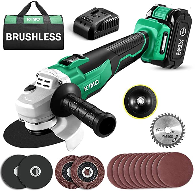 Buy KIMO 20V Cordless Angle Grinder with 4.0Ah Li-Ion Battery and Charger, 9000RPM Brushless Motor, 4-1/2