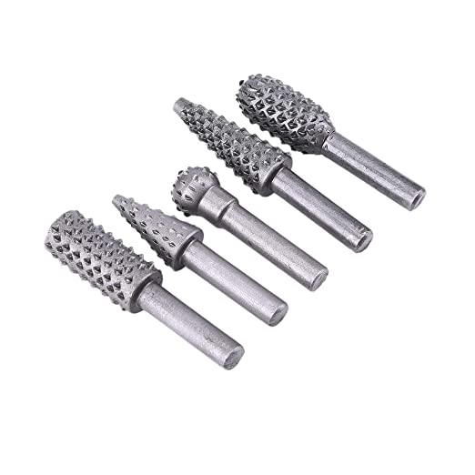 Buy Woodworking Rasp Chisel Shaped Rotating Embossed Grinding Head Power Tools Engraving Pattern Cutter Milling 5pcs HSS Rotary File Drill Set 