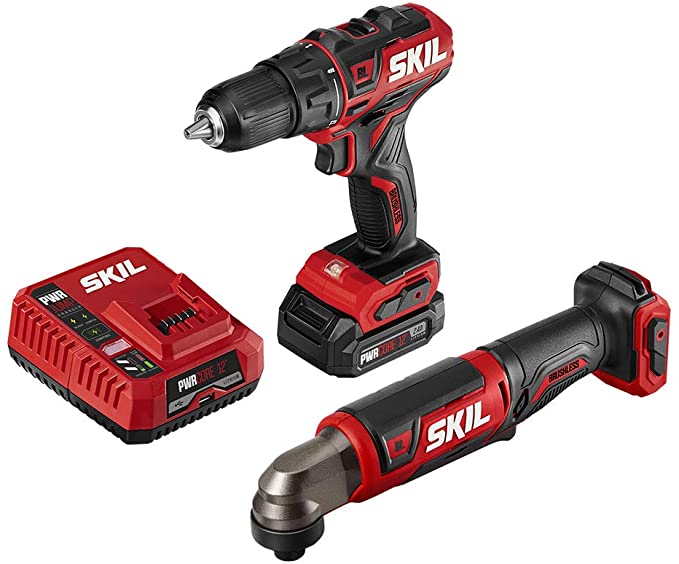 Buy PWRCore 12 Brushless 12V 1/2 Inch Cordless Drill Driver and 1/4 Inch Hex Right Angle Impact Driver with 2.0Ah Lithium Battery and PWRJump Charger - CB743001 SKIL 2-Tool Combo Kit 