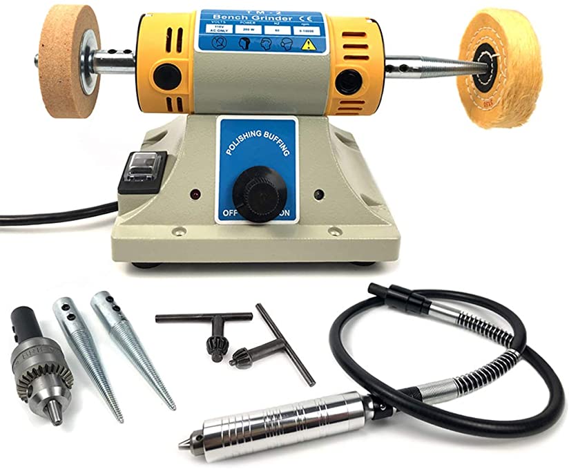 Buy Bench Buffer Polisher 350W Mini Jewelry Rock Polishing Grinding Buffer Machine, 010000 RPM Variable Speed 