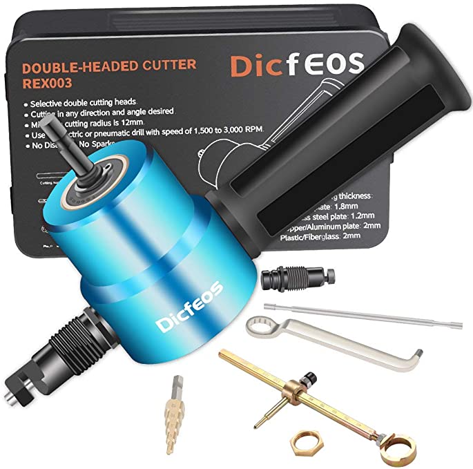 Buy Dicfeos Double Head Metal Sheet Nibbler Cutter with Circle Cutting Accessories, Drill Attachment with Wrench and Parts, Maximum 14 Gauge Steel Dicfeos Double Head Metal Sheet Nibbler Cutter with Circle Cutting Accessories, Drill Attachment with Wrench and Parts, Maximum 14 Gauge Steel 