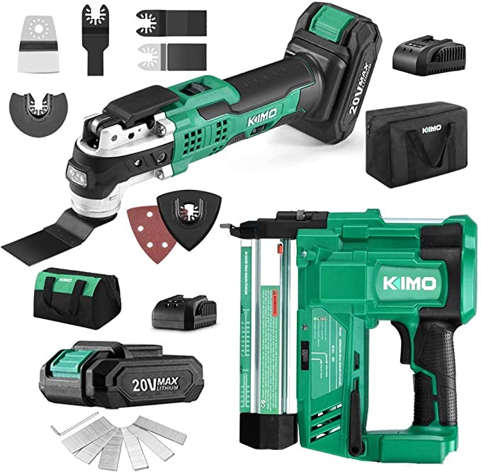 Buy KIMO 20V 18 Gauge Cordless Brad Nailer/Stapler, 20V Cordless Oscillating Tool Kit, 2.0Ah Battery &Fast Charger, Premium Accessories for Home Improvement 