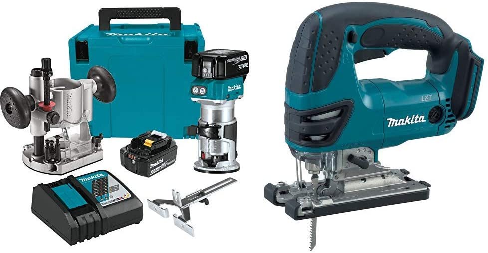 Buy Makita XTR01T7 18V LXT Lithium-Ion Brushless Cordless Compact Router Kit includes a Makita XVJ03Z 18V LXT Lithium-Ion Cordless Jig Saw. 