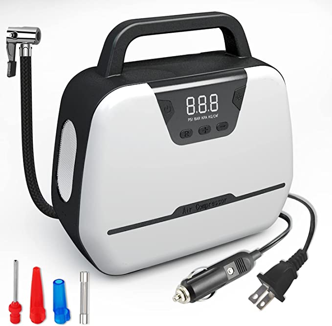 Buy Tire Inflator Air Compressor,Portable Air Pump for Car Tires,150 PSI DC/AC Tire Pump With Tire Pressure Gauge, LED Light, Auto Shut Off for Car, Bike, Motorcycles, Ball, and Inflatable Pool 