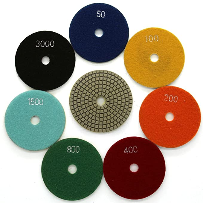 Buy Diamond Wet 7-Step Polishing Sanding Grinding Pads Set of 7 for Granite Marble Stone 4 Inch Grit 50-3000 