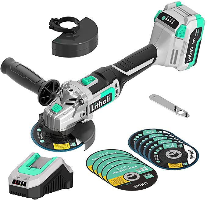 Buy Litheli 20V Cordless Angle Grinder,4-1/2 Inch,Metal Cut Off Tool/Polish Tool, 4.0Ah Battery & Charger, Adjustable Handle Grinder for Cutting and Grinding Wood and Metal 