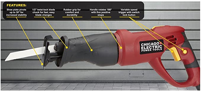 Buy Chicago Electric Reciprocating Saw with Rotating Handle, 6 Amp 