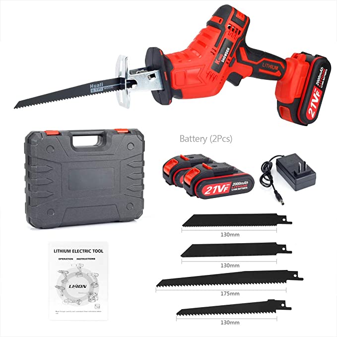 Buy Reciprocating Saw with 2 Batteries, 4 Saw Blades, Ideal for Wood and Metal Cutting, Electric Saw 21V 2000mAh Cordless Saw 