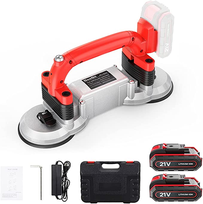 Buy Seesii Portable Tiler Leveling Machine with 2 Batteries, Double 12cm Vibrator Suction Cup, 6 Speed Adjustable Automatic Laying Vibrating Tool for Floor Wall Bathroom Kitchen, Handheld Tiling Machine 