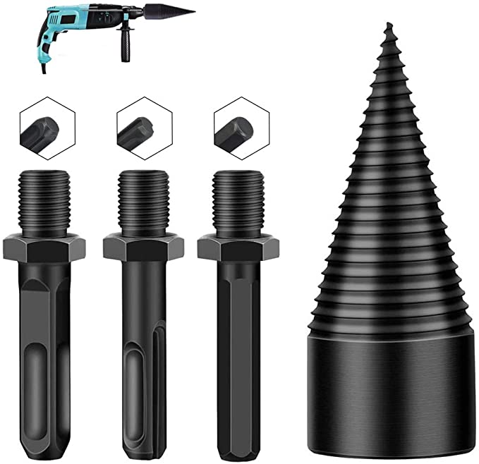 Buy 3pcs Wood Splitting Drill Bit, Firewood Drill Bit Wood Splitter, Heavy Duty Drill Screw Cone Driver-Log Splitter Screw Cone Kindling Firewood Splitter for Household Electric Drill (32mm)  