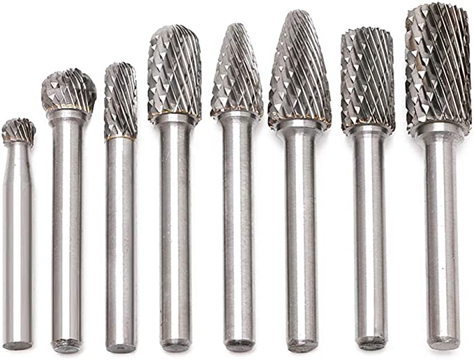 Buy 8 Pcs Double Cut Solid Tungsten Rotary File Burr Set 1/4-Inch Shank Diameter for Die Grinder Drill, DIY Woodworking, Metal Carving, Polishing, Engraving, Drilling 