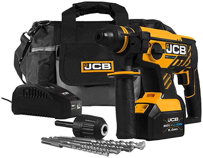 Buy JCB Tools - 20V Cordless Brushless SDS Rotary Impact Hammer Drill Power Tool - With 5.0Ah Battery And Charger - For Concrete, Masonry, Plaster Removal, Chiseling, Electricians Drill, Core Cutting 