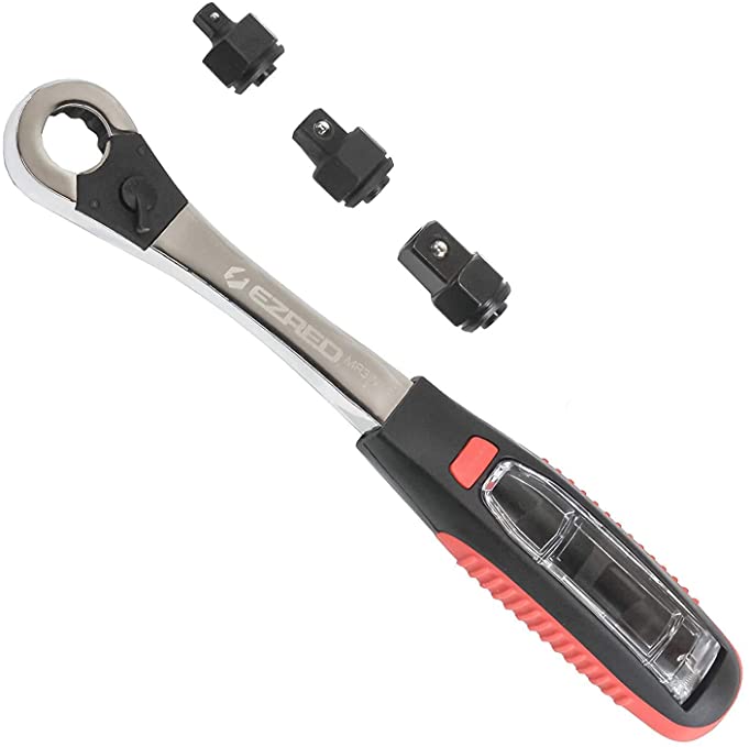 Buy EZRED 3-in-1 Ratchet Set with 1/4, 3/8, and 1/2-Inch Drive Heads, quick release, and 72 teeth, ideal for DIYers and professionals alike. 