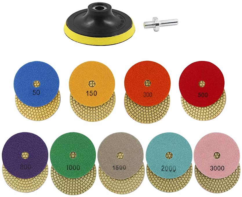 Buy Diamond Polishing Pads Set ANAHAF Granite Stone Concrete Marble Buffer with M14 Drill Adapter 4 inch Wet/Dry Diamond Sanding Pads Kit 11 Piece Set Granite Stone Concrete Marble Buffer with M14 Drill Adapter 