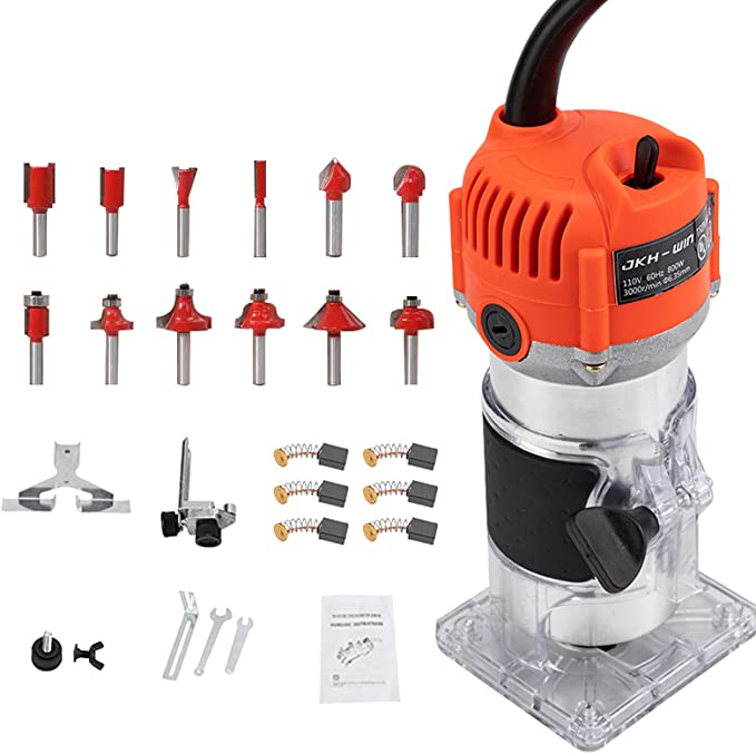 Buy JKH-WIN Compact Router Eletric Wood Palm Router Tool 800W 110V Hand Trimmer Woodworking Router with 12PCS 1/4