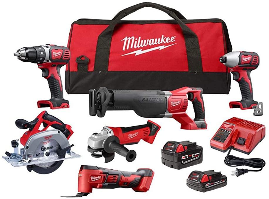 Buy Milwaukee M18 18-Volt Lithium-Ion Cordless Combo Kit (6-Tool) includes two batteries, a charger, and two tool bags. 