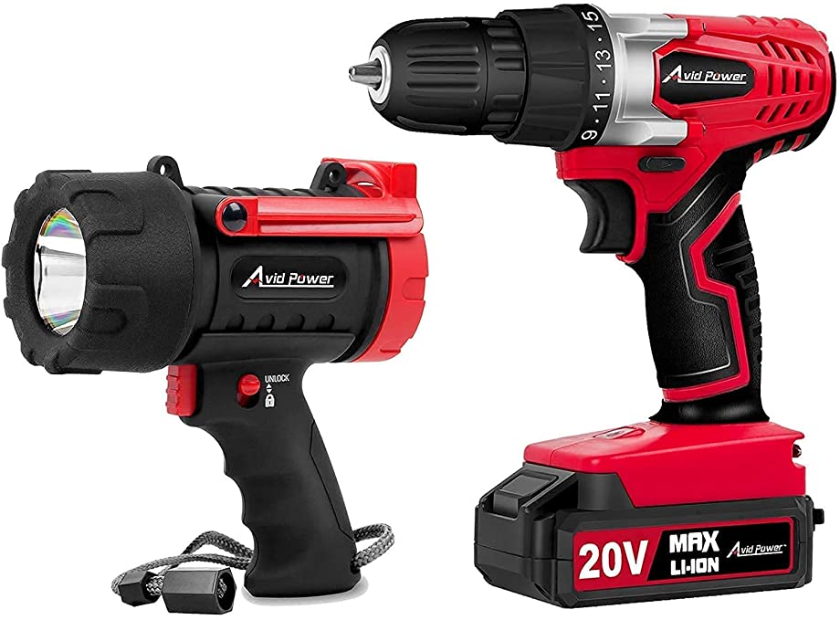 Buy AVID POWER Cordless Drill and Waterproof Rechargeable Spotlight Bundle 