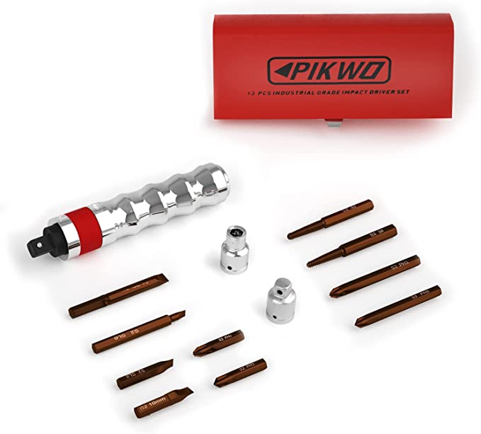 Buy Reversible Pikwo Hand Manual Extractor-13PCS Impact Screwdriver S2 Steel Disengage Rusted Fasteners or Frozen Bolts 1/2-inch 3/8-inch Impact Driver Set Extractor-13PCS Impact Screwdriver S2 Steel Disengage Rusted Fasteners or Frozen Bolts 