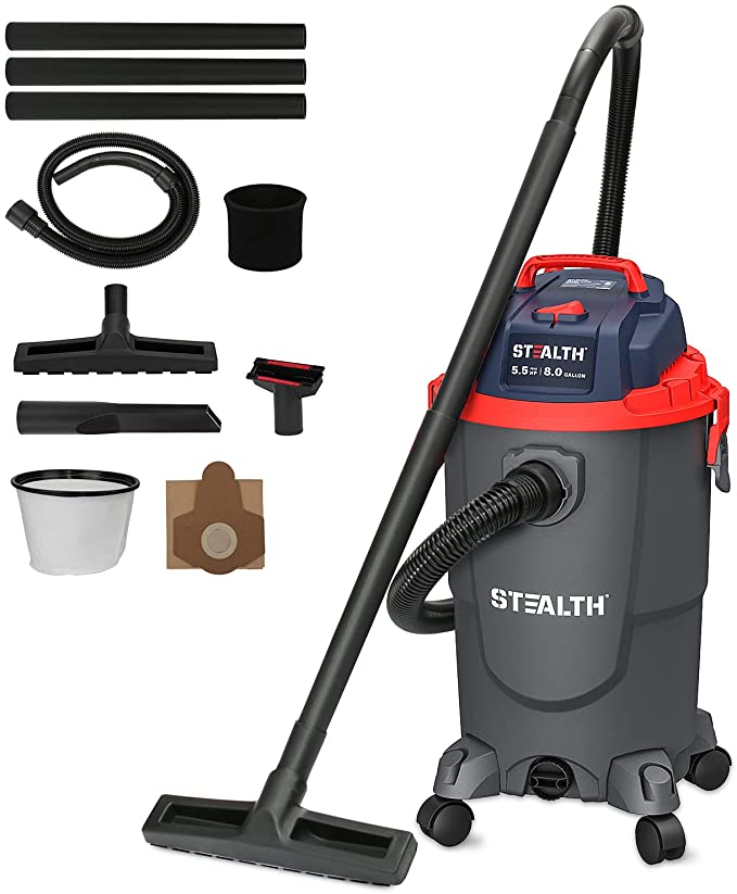 Buy Model: ECV08P1 STEALTH 8 Gallon Wet Dry Vacuum Cleaner, 5.5 Horsepower Motor, 3 in 1 Shop Vacuum with Blower Function 