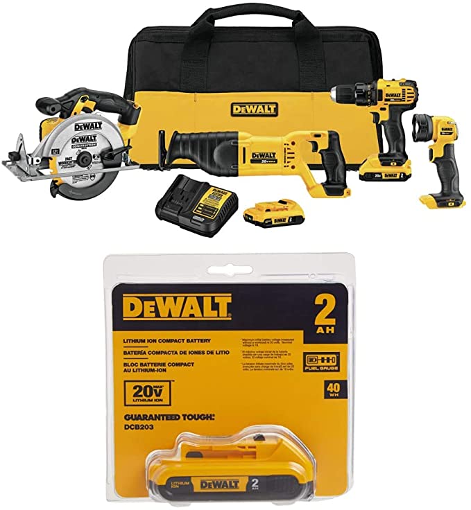 Buy The DEWALT DCK423D2 20V MAX 4-Tool Combo Kit includes a 20V MAX 2.0AH Compact XR Li-Ion Battery. 