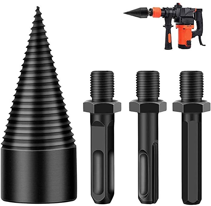 Buy Removable Firewood Log Splitter Drill Bit Set, 3pcs Removable Heavy Duty Drill Screw Cone Driver, Wood Splitter Screw Cone Kindling Cracker for Hand Drill Stick (32mm)  