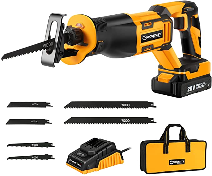 Buy 20V Cordless Reciprocating Saw w/2.0Ah Battery & 1-Hour Fast Charger, 0-3000 SPM Variable Speed Trigger, 6 Saw Blades for Wood/Metal/PVC Pipe Cutting 