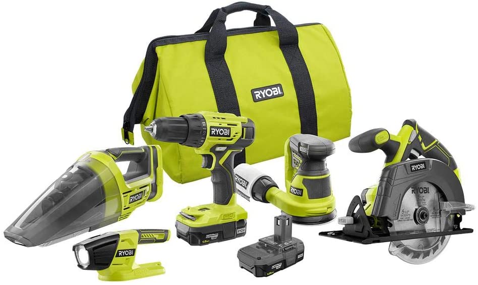 Buy Ryobi 18-Volt ONE+ Cordless 5-Tool Combo Kit includes (2) 1.5 Ah Compact Lithium-Ion Batteries, a Charger, and a Bag. 