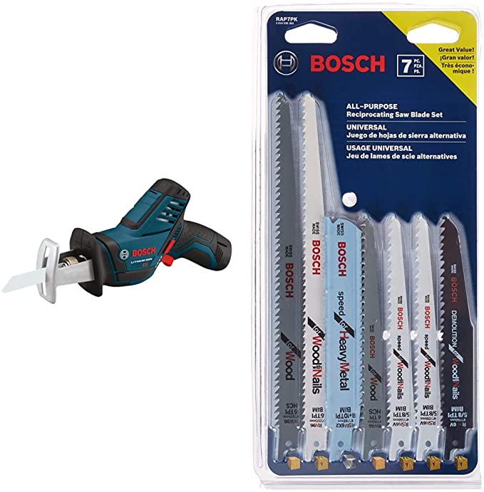 Buy BOSCH PS60-102 12-Volt Max Pocket Reciprocating Saw Kit with Bosch RAP7PK 7-Piece Reciprocating Saw Blade Set 