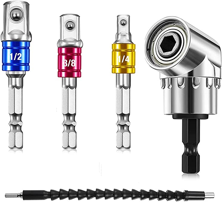 Buy Drill Bit Extension Set with 105° Right Angle Drill, Bendable Drill Bit Extension, and 3Pcs. Impact Grade Socket Adapter/Extension Set 1/4