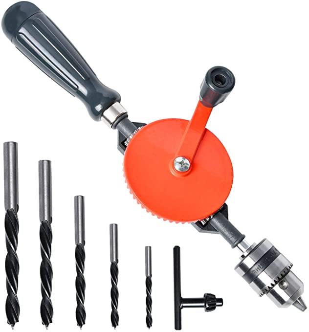 Buy Akamino Powerful and Fast Manual Hand Drill with Anti-Slip Handle and S/S Cast 5 Piece Jaw Chucks for Wood Plastic Acrylic 