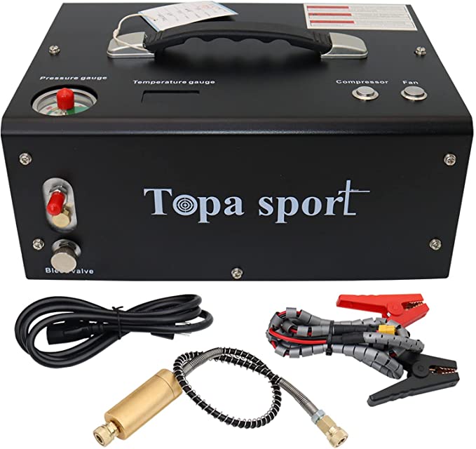 Buy TOPA SPORT 4500Psi/30Mpa/300Bar Small Portable Compressor with Oil-Moisture Filter High Pressure Oilfree PCP Air Compressor For Inflatable Hunting, use 12V Car DC or 110V AC at home (Black)  