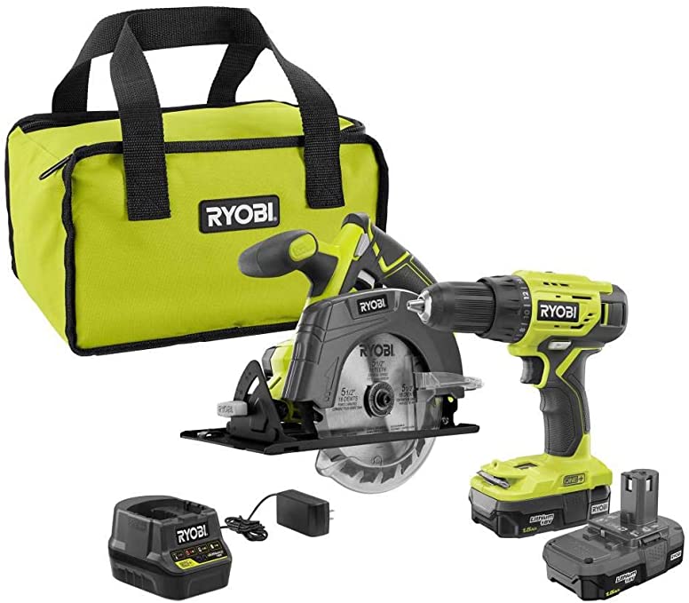 Buy Ryobi P1816 18V Drill & Circular Saw Starter Kit with Two 1.5Ah Batteries & Charger 