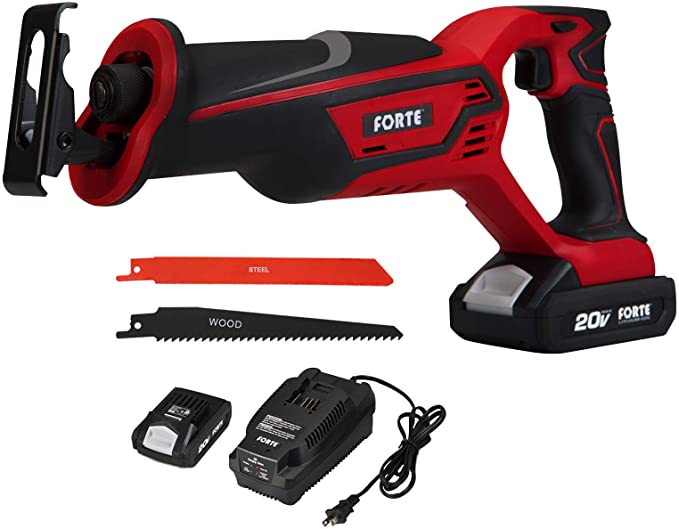 Buy FORTE 20V MAX RECIRCULATOR SAW WITH LI-ION BATTERY AND QUICK CHARGER, VARIABLE-SPEED & TOOL-FREE BLADES CHANGE, 2 SAW BLADES FOR WOOD & METAL CUTTING 