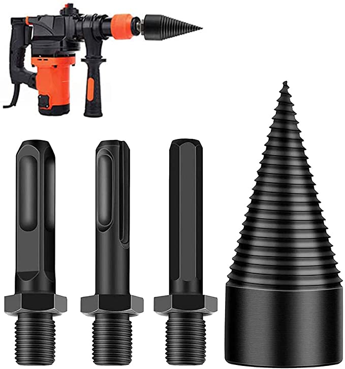 Buy LINNNZI Wood Splitter Drill Bit, 4pcs Removable Firewood Log Splitter Drill Bit, Heavy Duty Drill Screw Cone Driver Screw with 3 Handles for Home Electric Drill (32mm)  