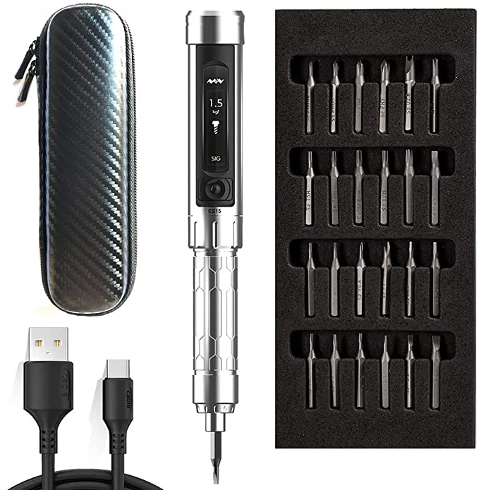 Buy YKEY ES15 Mini Electric Screwdriver, Rechargeable Small Cordless Smart Motion Control Screwdriver with 24 Magnetic Precision Bits/OLED Screen/LED Light, Phone Camera Laptop Repair Tool 