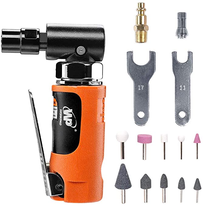 Buy Mini Air Angle Die Grinder with 10-Piece Air Die Grinder Stone Set, 20000 RPM, Mini Pneumatic Tools, WORKPAD It comes with 1/4-inch and 1/8-inch collets, as well as two wrenches. 