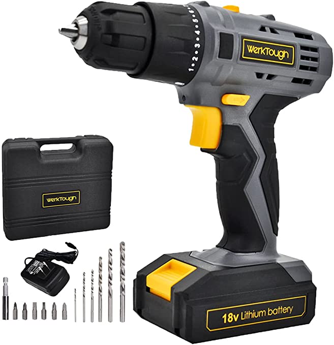 Buy Werktough 18/20V Cordless Drill Driver with Li-ion Battery and 2 Variable Speed Fast Charger Powerful Screwdriver Tool Kit Gift Box Tool Set 