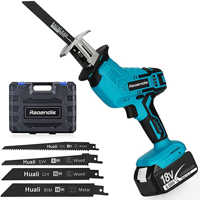 Buy Raoendis 18V MAX Cordless One-handed Reciprocating Saw with 6.0Ah Li-ion Battery and 4 Saw Blades for Wood/Metal/PVC Pipe Cutting, Tree Trimming, and Demolition 