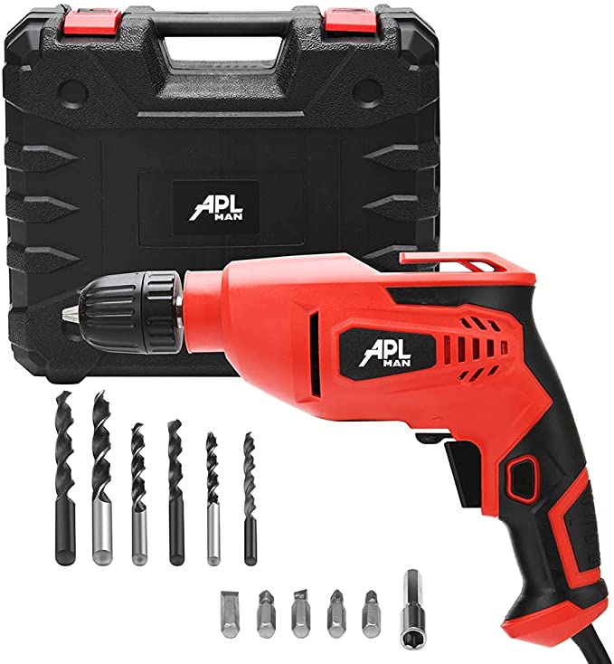 Buy APLMAN Power Electric Drill, Variable Speed Drill with 6 Drill Bits and 6 Screwdrivers, 6 Foot Gord, Reversible Wired, Carrying Case & Accessories 