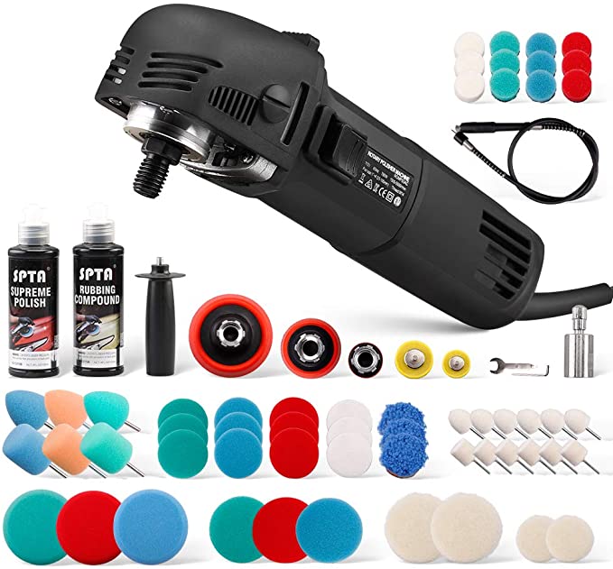 Buy SPTA Mini Buffer Polisher, 1 Inch/2 Inch/3 Inch Car Polisher Sets, 6-Level Variable Speed, 54 Piece Foam Polishing Buffing Pads, and 2 Piece Rubbing Compound for Car Detailing Polishing 