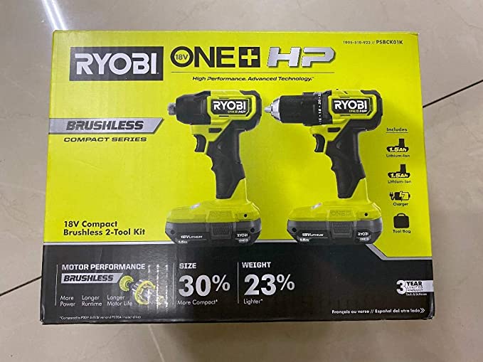 Buy Ryobi ONE+ HP 18V Brushless Cordless Compact 1/2 in. Drill and Impact Driver Kit with (2) 1.5 Ah Batteries, Charger, and Carrying Case 