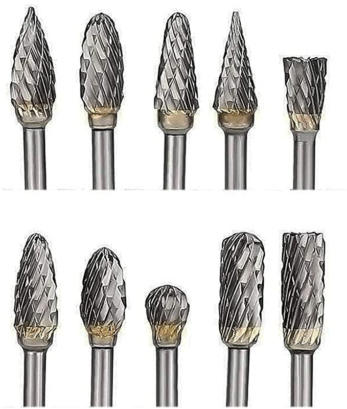 Buy Tungsten Steel Carving Bits for Woodworking Engraving Metal Carving Drilling and Polishing, 10 Pieces Carbide Double Cut Rotary Burr Set, 1/8