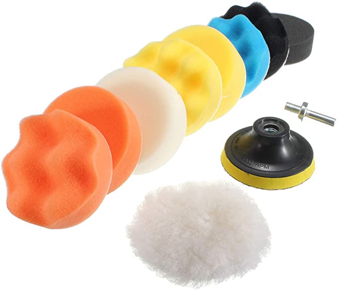 Buy Yesallwas 11Pcs 3Inch Car Foam Drill Polishing Pad Kit Buffing Sponge Pads Kits,for Car Sanding, Polishing, Waxing (8 Polishing Pads,1 Woolen Buffer, 1 Thread Drill Adapter with Shank)  